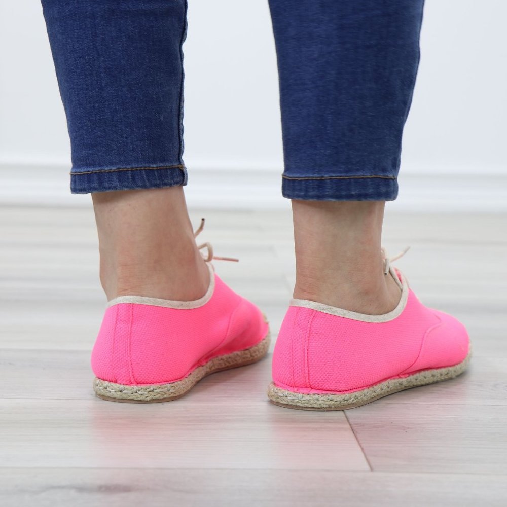 Neon Pink Light Weight Fabric Espadrille Flat Sneakers - Picture 7 of 12